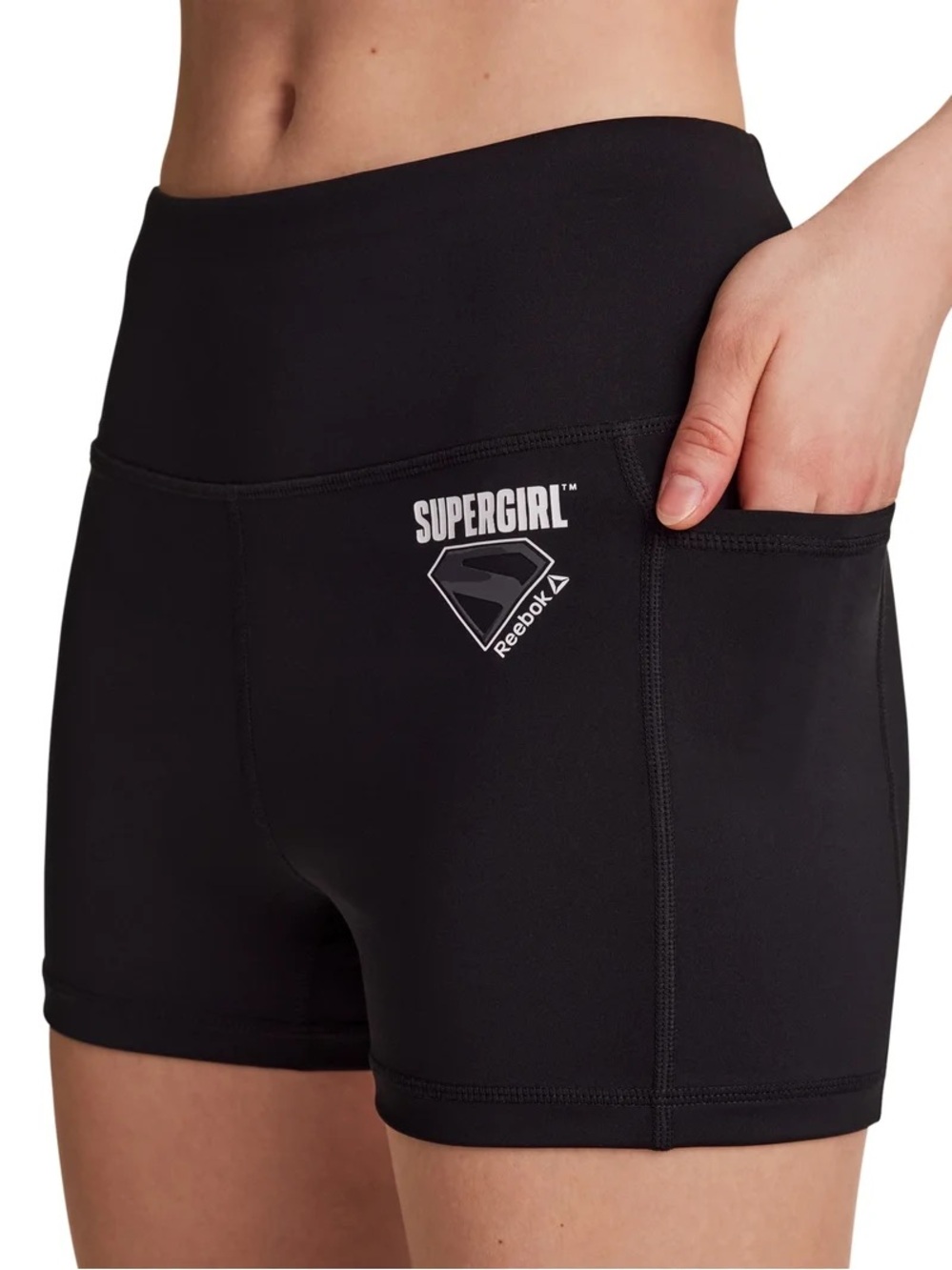 Reebok Black Supergirl High-Rise Bike Shorts with Side Pockets